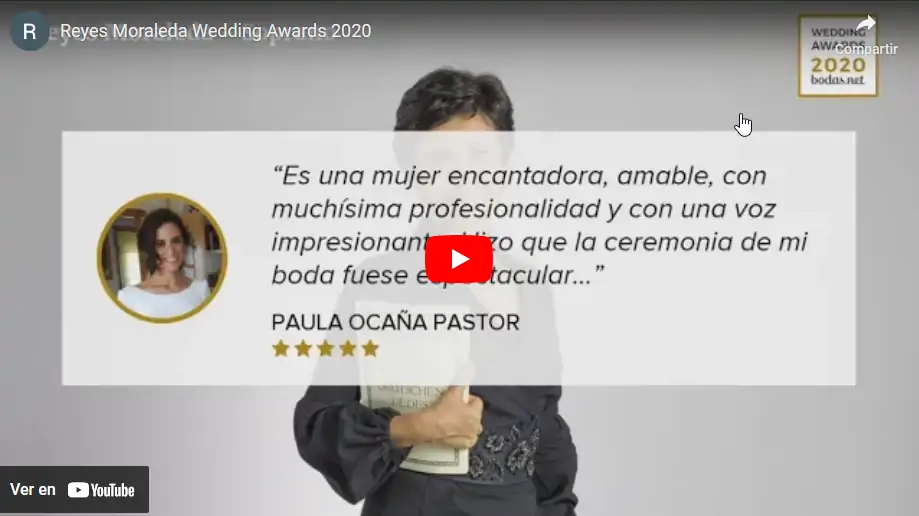 Premio Wedding Awards 2020 de bodas.net para Reyes Moraleda cantante para bodas