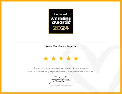 Diploma premio Wedding Awards 2024 - Reyes Moraleda